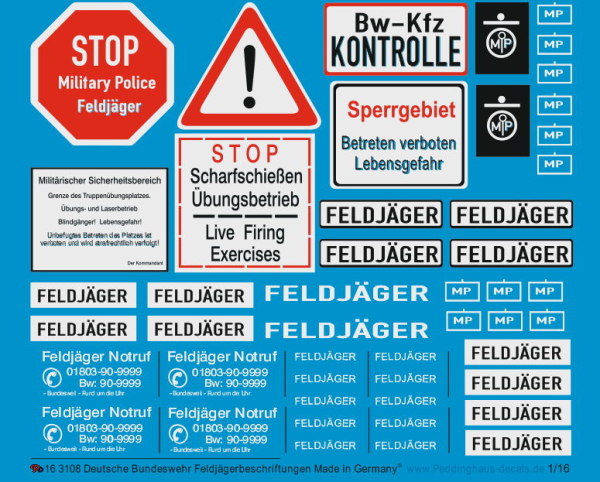 Peddinghaus-Decals 1:16 3108 markings for german Bundeswehr Fieldpolice