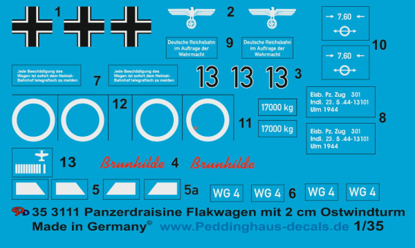 Peddinghaus-Decals 1:35  3111 german tank draisine anti aircraft type with 2 cm Quad Wirbelwind turret