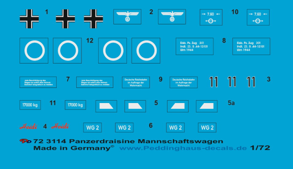 Peddinghaus-Decals 1:72  3114 Panzerdraisine Mannschaftswagen