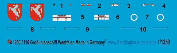 Peddinghaus-Decals 1:1250  3116 SMS Großlinienschiff Westfalen