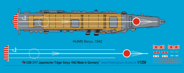 Peddinghaus-Decals 1:1250  3117 Japonese carrier Soryu 1942 decksmarkings