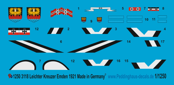 Peddinghaus-Decals 1:1250  3118 light german cruiser Emden 1921-1945