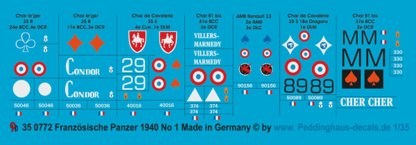 French Tank Names & Unit Markings 1939-1940 WWII No.2 777 Peddinghaus 1/87 HO 