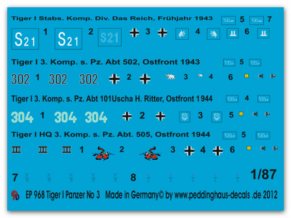 Peddinghaus 1/87 0968 Tiger tank markings Set No 3