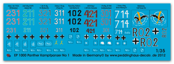 Peddinghaus-Decals 1:35 1000 Panther Beschriftungen No 1