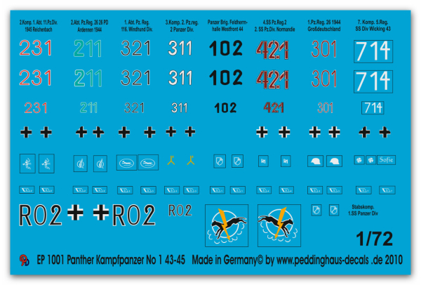 Peddinghaus-Decals 1:72 1001  Panther Beschriftungen No 1