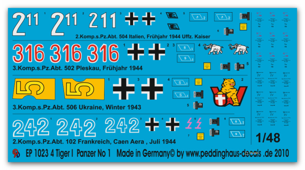 Peddinghaus-Decals 1/48 1023 Tiger tank markings No 1