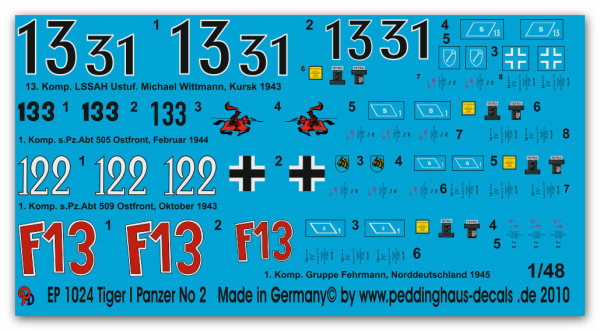 Peddinghaus-Decals 1/48 1024 Tiger tank markings No 2
