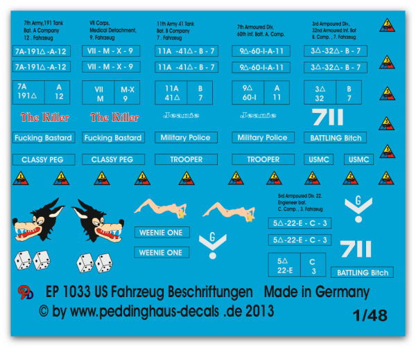 Peddinghaus-Decals 1/48 1033 US Army bumper codes and cartoons