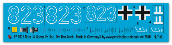 Peddinghaus-Decals 1:16 1076 Tiger I 8. Comp. Division Das Reich