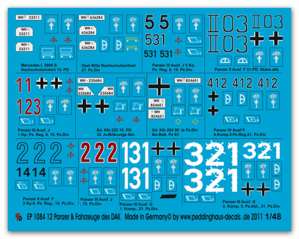 Peddinghaus-Decals 1/48 1084 12 tanks and vehicle of the DAK