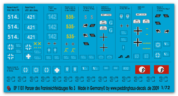 Peddinghaus-Decals 1:72 1101   Panzer des Frankreich Feldzuges Teil 3