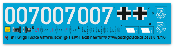 Peddinghaus-Decals 1:16 1109 Wittmann last Tiger 2. SS Panzer Abt 8.August 1944