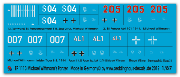 Peddinghaus 1/87 1113 Wittmann's tank markings
