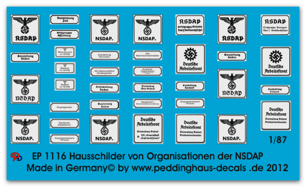 Peddinghaus 1/87 1116 House plates of NSDAP organisations