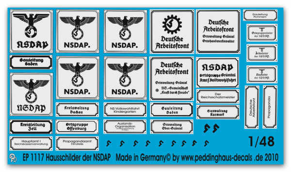 Peddinghaus-Decals 1/48 1117 House plates of NSDAP organisations