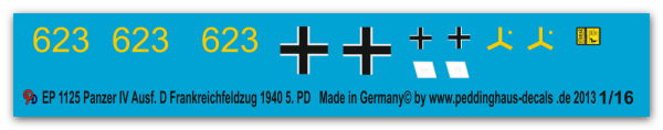 Peddinghaus-Decals 1:16 1125 Panzer IV Ausf.D Frankreich 1940, 5. PD.