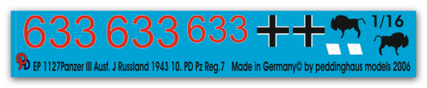 Peddinghaus-Decals 1:16  1127 Panzer III Ausf. J Russia 1943 10. PD Pz. Reg. 7