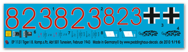 Peddinghaus-Decals 1:16 1131 Tiger I schwere Heeres Panzer Abt 501 Tunesien ,Februar 1943