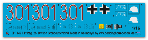 Peddinghaus-Decals 1:16 1142 Panther 1 Pz Reg. Div Großdeutschland, Frankreich 44