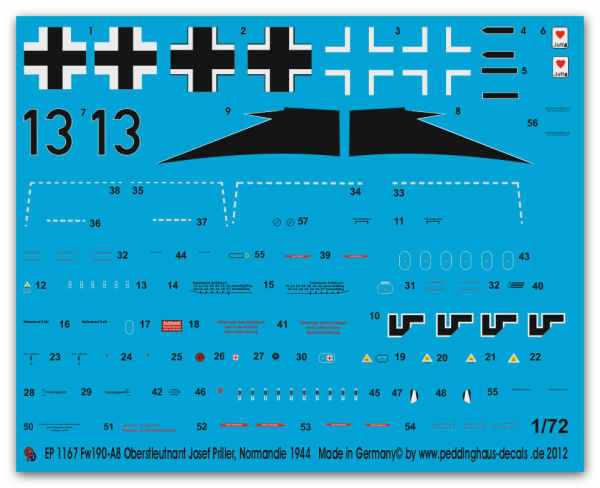 Peddinghaus-Decals 1/72 1167 FW 190 A8 Oberstleutnant Josef Priller JG 26