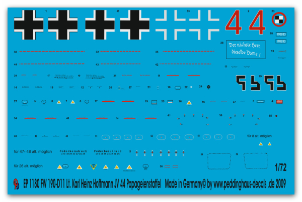 Peddinghaus-Decals 1/72 1180 FW 190-D11 Leut. Karl Heinz Hoffmann JV 44 Papageienstaffel