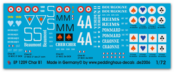 Peddinghaus-Decals 1:72 1209  4 versions for Char B 1 bis