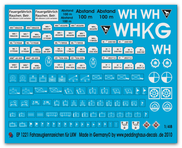 Peddinghaus-Decals 1/48 1221 Numberplates for transport trucks and tactical markings