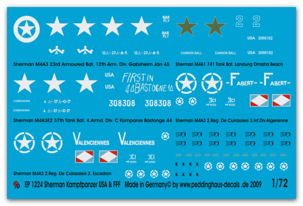 Peddinghaus-Decals 1:72 1224 5 Sherman tanks USA and units of the free french force