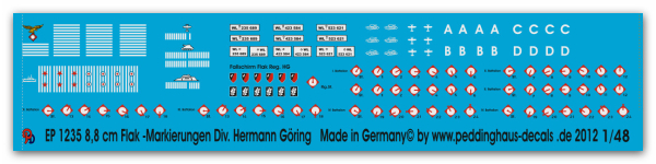 Peddinghaus-Decals 1/48 1235 8,8 cm Flak Markierungen Hermann Göring Div