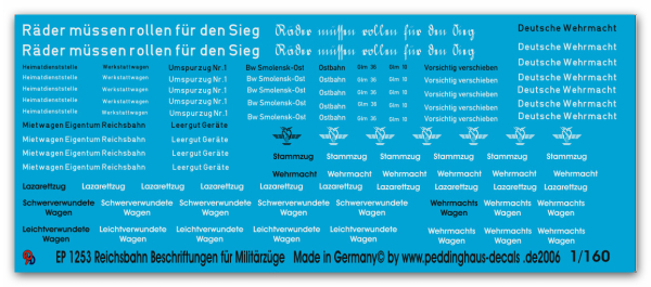 Peddinghaus-Decals  1:160  1253 markings for german military trains