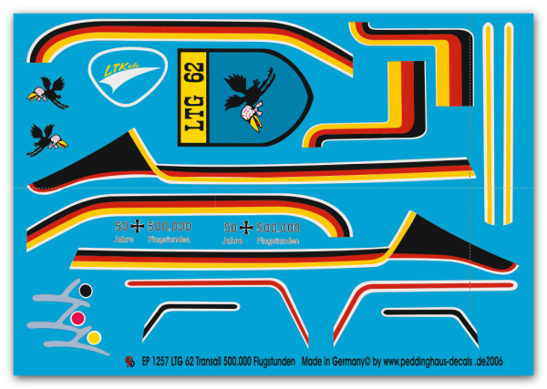 Peddinghaus-Decals 1:72 1257 Transall C 160 G Sonderlackierung 500.000 Flugstunden LTG 62