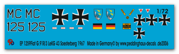 Peddinghaus-Decals 1/72 1259 Fiat G.91 R /3 LeKG 43 Soesterberg 1967