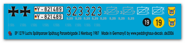 Peddinghaus-Decals 1:161279 Luchs recce tank Spähzug Panzerbrigade 3 Nienburg 1987