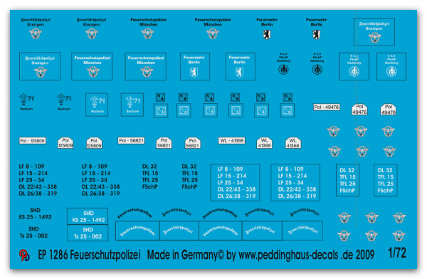 Peddinghaus-Decals 1:72 1286   for vehicles of the german firebrigades