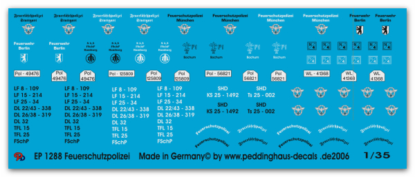 Peddinghaus-Decals 1:35 1288 Feuerschutzpolizei