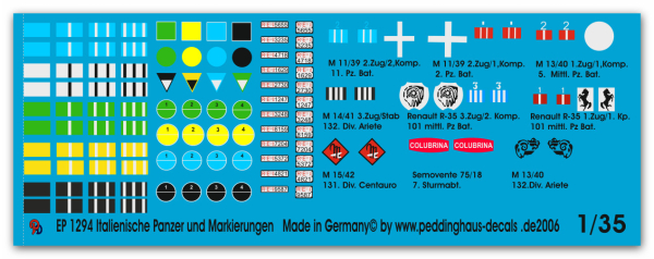 Peddinghaus-Decals 1:35 1294 Italienische Panzer und Fahrzeugmarkierungen II. WK