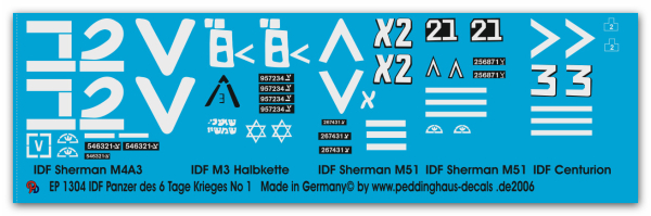 Peddinghaus-Decals 1:35  1304 IDF Panzer des 6. Tage Krieges No 1