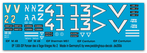 Peddinghaus-Decals 1:35 1305 IDF Panzer des 6. Tage Krieges No 2