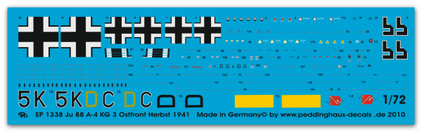 Peddinghaus-Decals 1/72 1338 Ju 88 A-4 KG 3 Ostfront Herbst 1941