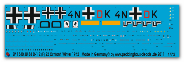 Peddinghaus-Decals 1/72 1340 JU 88 D-1 2.(F) 22 Ostfront , Winter 1942