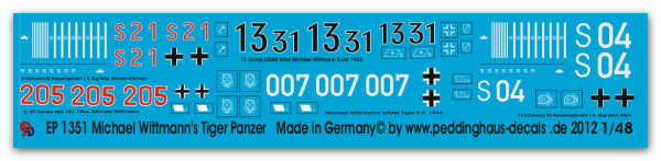 Peddinghaus-Decals 1/48 1351 Tiger Panzer Michael Wittmann