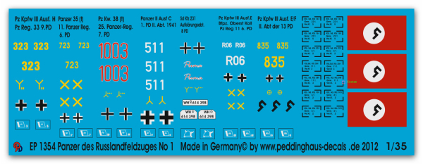Peddinghaus-Decals 1:35 1354 Panzer des Russlandfeldzuges No 1 1941