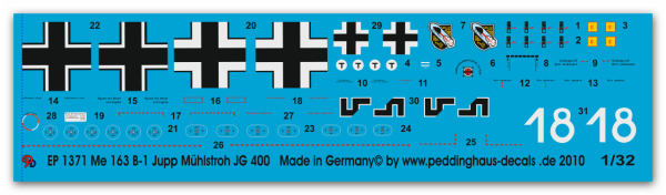 Peddinghaus 1/32 1371  Me 163 B-1 Jupp Mühlstroh JG 400