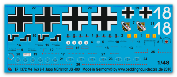 Peddinghaus-Decals 1:48 1372 Me 163 B-1 Jupp Mühlstroh JG 400