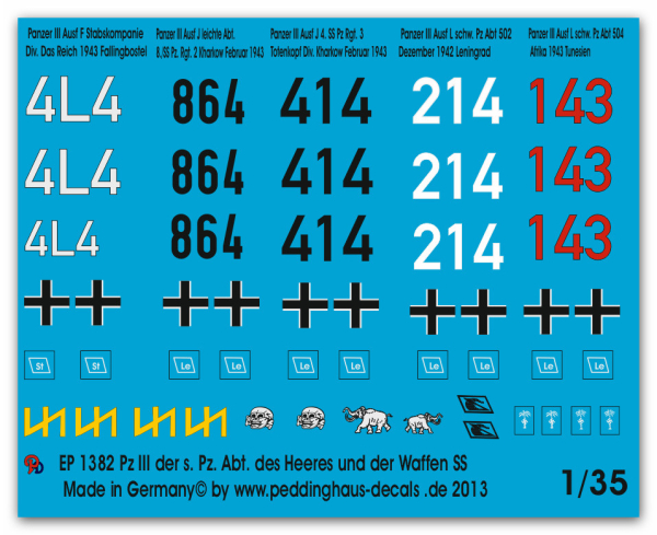 Peddinghaus-Decals 1:35 1382 Panzer III  of the heavy german tank units