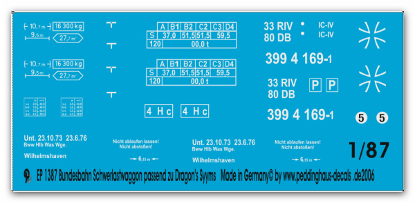 Peddinghaus-Decals 1:87 1387  Bundesbahn railflatbed for Leopard tanks
