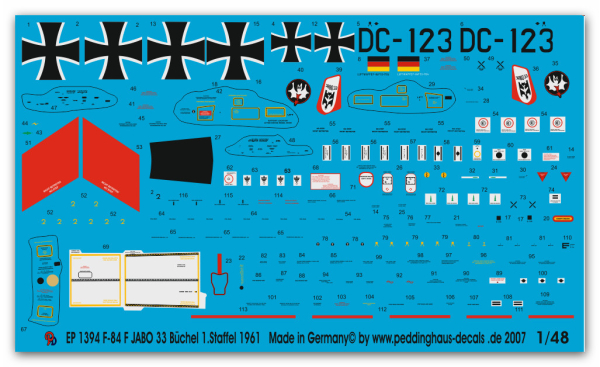 Peddinghaus-Decals 1:48 1394 F-84F Bundesluftwaffe JABO 33 Büchel 1. Staffel 1961