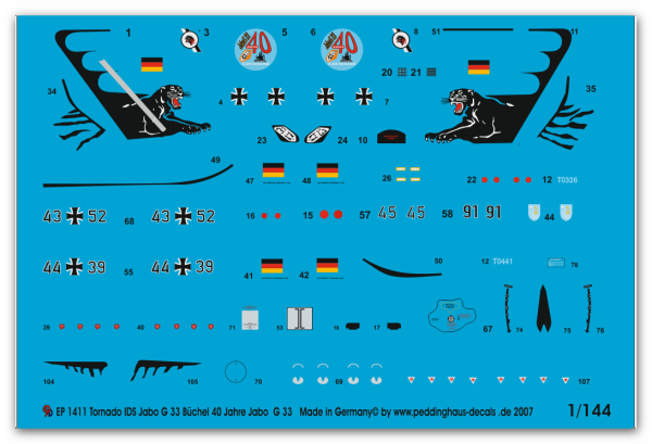 Peddinghaus-Decals 1:144 1411 Tornado IDS Jabo G33 Büchel  40. Jahre JABO G 33, Tigermeet AG 51