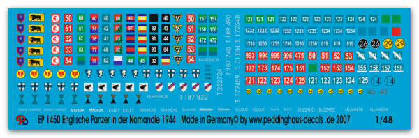Peddinghaus-Decals 1/48 1450 Englische Panzermarkierungen in der Normandie 44
